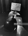 View of a so-called 'turtle' robot, designed by neurophysiologist and robotician Dr. William Grey Walter, named Elsie as it seeks bright lights with its sensors, April 1950. The sign reads 'Machina Speculatrix (Testudo); Elmer; Elsie (Habitat - W. England); Please Do Not Feed These Machines.' Image from Larry Burrows/The LIFE Picture Collection/Getty Images