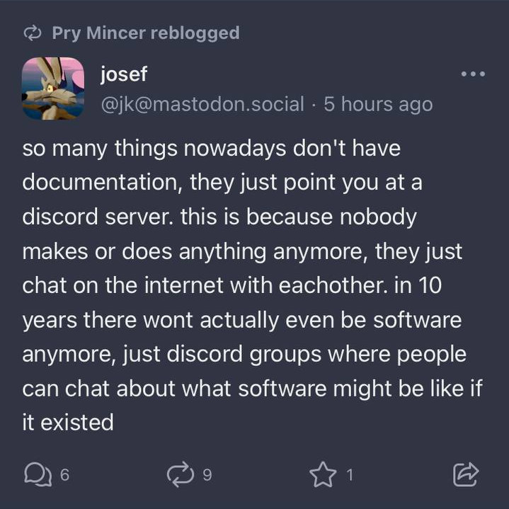 person complaining in discord about software and documentation